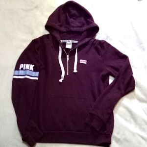 👕 PINK Victoria's Secret M Quarter-zip Pullover Sweatshirt Front Pocket Top Hood